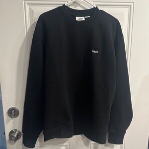 Obey Men’s Black embroidered Logo Crewneck Sweatshirt pullover sustainable